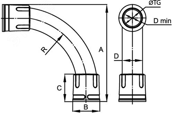 Поворот на 90град. труба-труба 20мм DKC 50020R, IP67