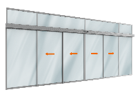 Автоматическая телескопическая раздвижная дверь DoorHan (четыре подвижные и две неподвижные лайтстворки и фрамуга) для привода AD-SP-Telescope