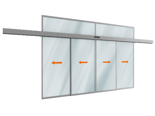 Автоматическая телескопическая раздвижная дверь DoorHan (четыре подвижные лайтстворки и фрамуга) для привода AD-SP-Telescope Автоматическая телескопическая раздвижная дверь DoorHan (четыре подвижные лайтстворки и фрамуга) для привода AD-SP-Telescope