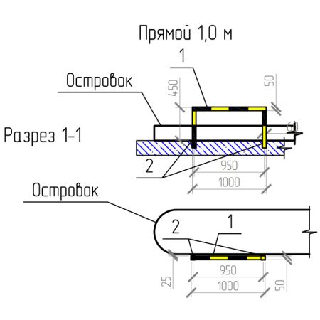 Отбойник парковочный Интемс, прямой 1 м, под бетон