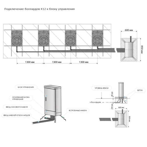 Гидравлический противотаранный боллард Блокпост К12 из нержавеющей стали