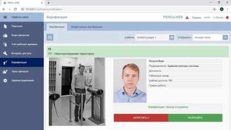 ПО системы контроля доступа PERCo-Web, встроенный модуль «Верификация» PERCo-WME02