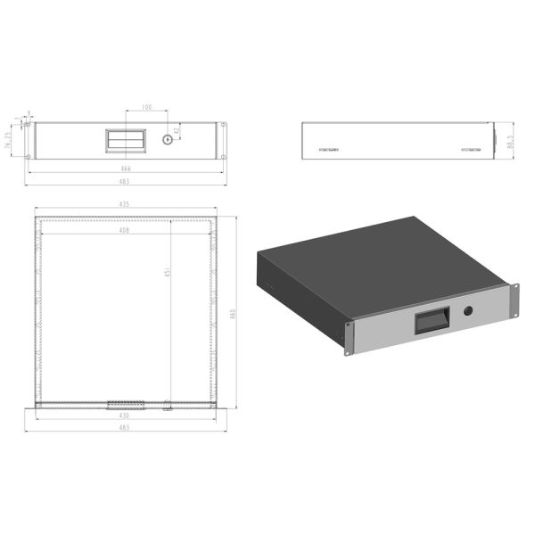 Полка для документов Hyperline TDR3-2U-460-RAL9004 с замком, 2U