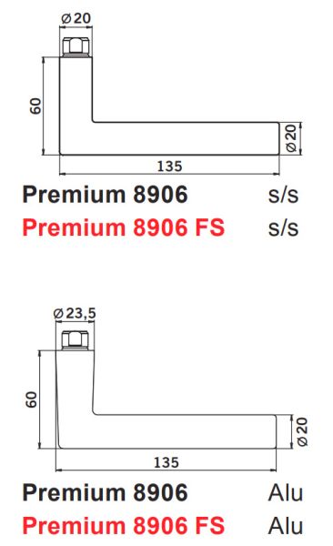 Комплект нажимных ручек dormakaba OGRO Premium 8906 для сплошных дверей