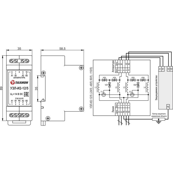 Устройство защиты интерфейсов с подачей питания Тахион УЗЛ-И2-48/5
