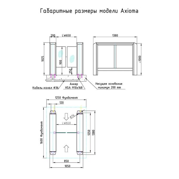 Центральный модуль распашного турникета Gotschlich Axioma DF VIP 1025H (650 мм) (6AXA2DC)
