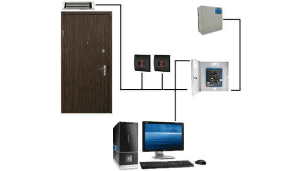 Контроль доступа по карточкам на базе контроллера Sphinx E300H (электромагнитный замок, считыватель на выход)