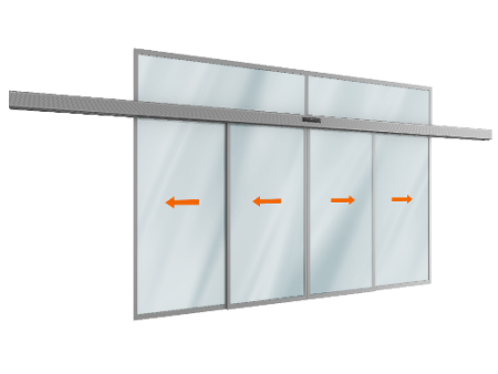 Автоматическая телескопическая раздвижная дверь DoorHan (четыре подвижные лайтстворки и фрамуга) для привода AD-SP-Telescope