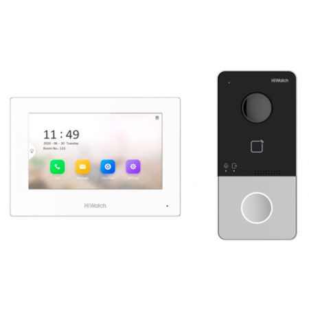 Комплект IP-видеодомофона HiWatch DS-D100IKWF(B) (вызывная панель + монитор)