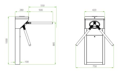 Турникет-трипод тумбовый ZKTeco TS1000 Plus без считывателей (с планками)