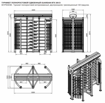 Турникет полноростовой двухпроходной Came Guardian BTX 300 (001PSGD3B), уличный из окрашенной стали