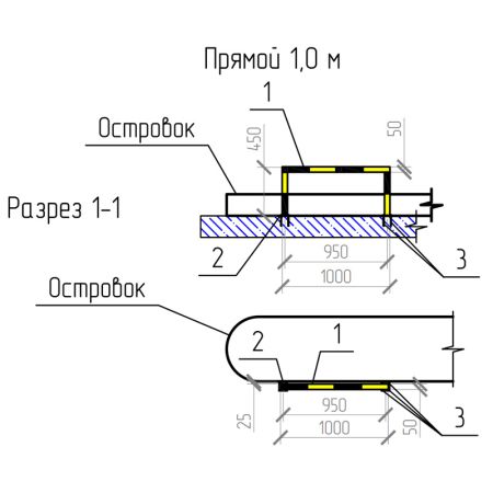 Отбойник парковочный Интемс, прямой 1 м, под анкер