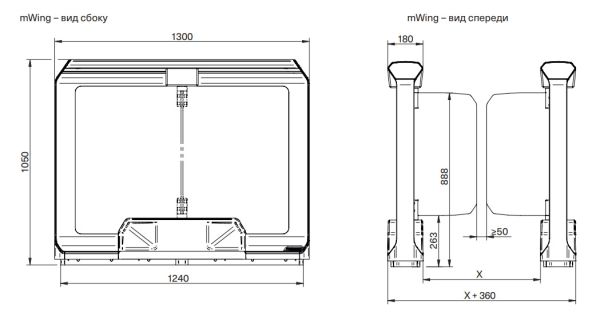 Распашной двухпроходной турникет Magnetic mWing с закаленными створками 900 мм