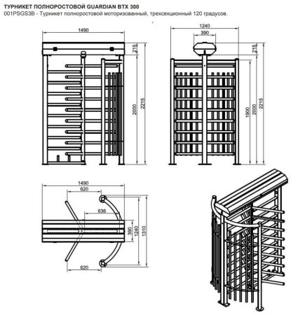 Турникет полноростовой Came Guardian BTX 300 (001PSGS3B), уличный из окрашенной стали
