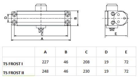 Доводчик дверной dormakaba TS FROST II морозостойкий, BC 230х19, серый