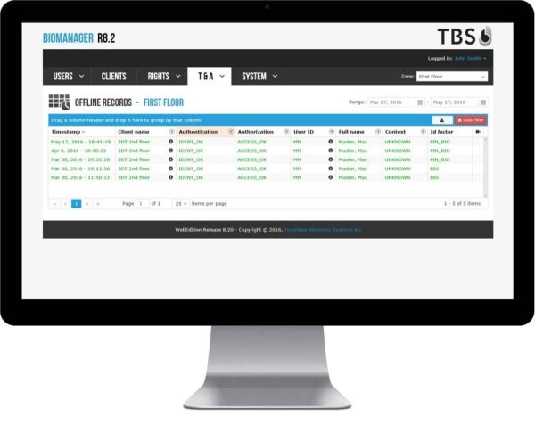 Программное обеспечение TBS BioAdmin на 5 зон доступа
