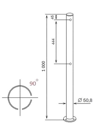 Двухсторонняя стойка ограждения с 4 отверстиями (угол 90 град.) ASP-D50,8-03 из нержавеющей стали AISI304