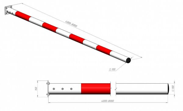 Стрела круглая Фантом К8(100) 8м с функцией "антиветер" Ø100мм со светоотражающими наклейками