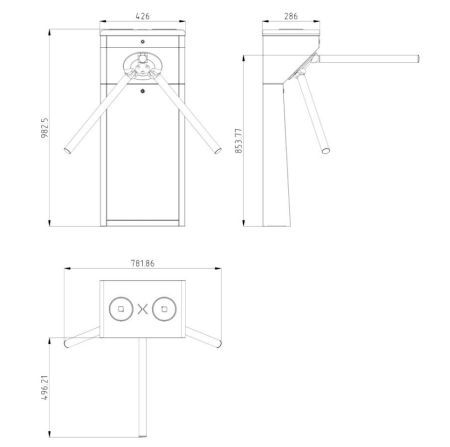 Турникет-трипод HikVision DS-K3G200X-R/M-Dm55 с планками, контроллером DS-K2802 и считывателями Mifare 1K
