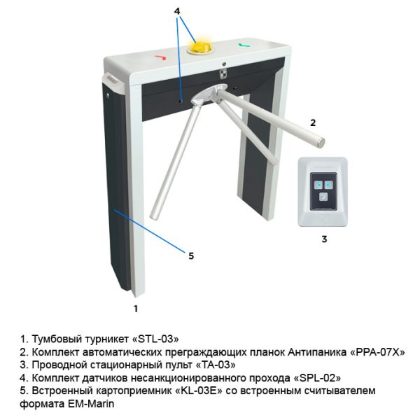 Тумбовый турникет-трипод Carddex STL-030K с автоматической Антипаникой и картоприемником