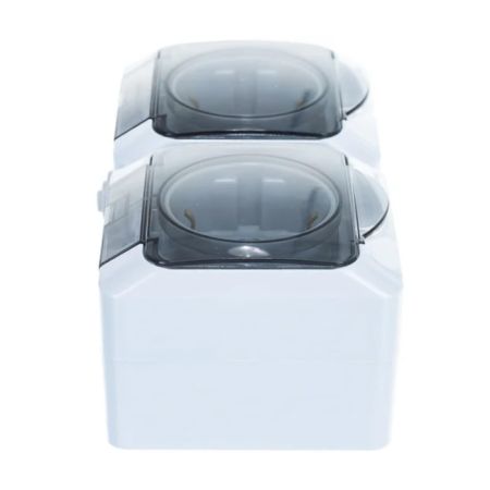 Розетка двойная Schneider Electric Этюд PA16-244C с заземлением, со шторками, IP44, серый