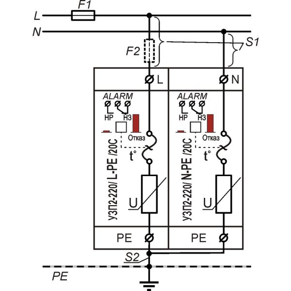 Устройство защиты от импульсных перенапряжений Тахион УЗП2-220К/LN-PE/20С