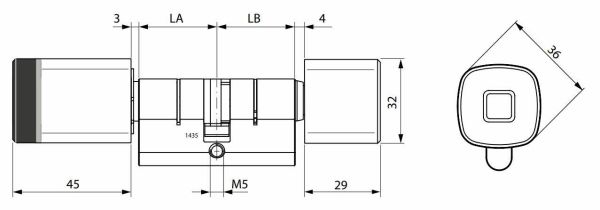 Электронный цилиндр dormakaba 1435 (черный, 35/35 мм, никель, внутренний)