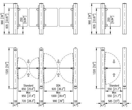 Боковой модуль распашного турникета Cominfo EasyGate SG 1320-S-1W