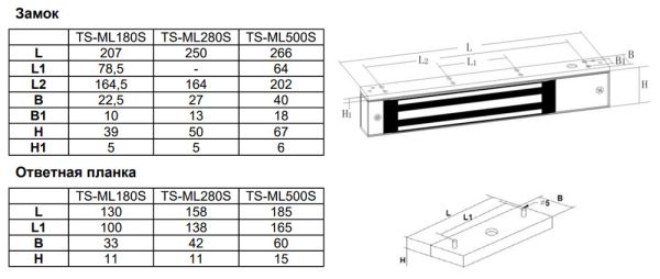 Электромагнитный замок Tantos TS-ML180S с датчиком Холла