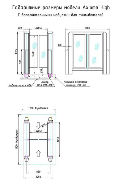 Центральный модуль распашного турникета Gotschlich Axioma High 1525H (650 мм) (6AXI2DC-S15)