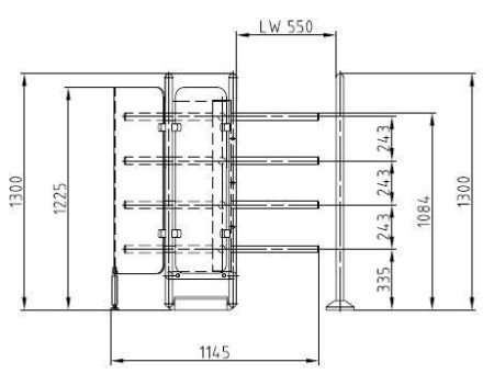 Роторный четырехлопастной полуростовой турникет Gotschlich Vario 1300 E-90 (6VAR13E4A)