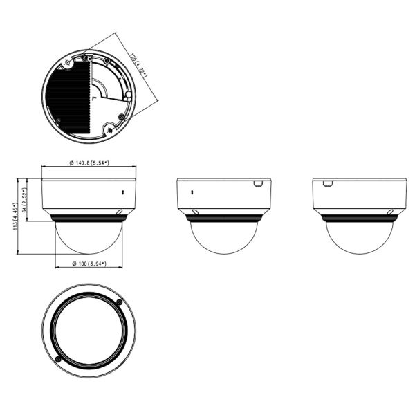 Купольная сетевая IP-видеокамера 2Мп Wisenet XND-L6080V (3.2-10 мм) в алюминиевом корпусе