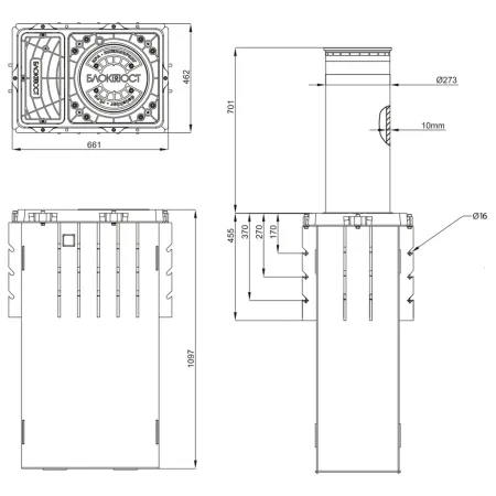 Гидравлический противотаранный боллард Блокпост К4 из нержавеющей стали