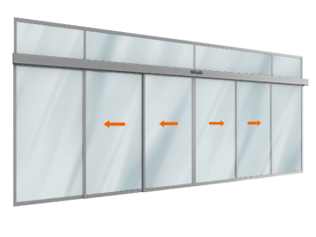 Автоматическая телескопическая раздвижная дверь DoorHan (четыре подвижные и две неподвижные лайтстворки и фрамуга) для привода AD-SP-Telescope