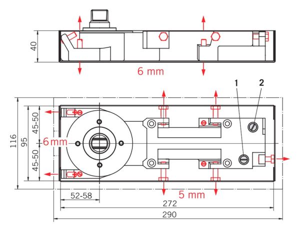Доводчик напольный dormakaba BTS60, EN 3, с крышкой, без петли и планки