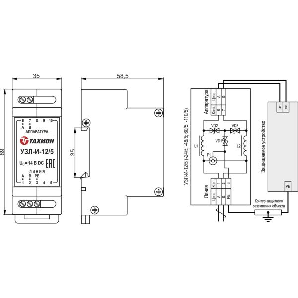 Устройство защиты интерфейсов с подачей питания Тахион УЗЛ-И-12/5