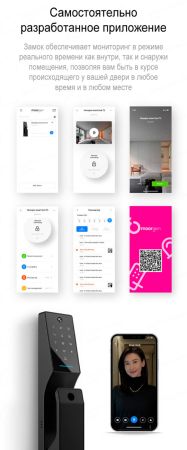 Электронный биометрический замок Moorgen T3+ без врезной части, видеоглазок, Wi-Fi