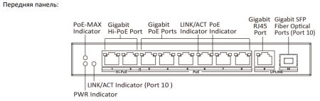 Неуправляемый 10-портовый Hi-PoE коммутатор HikVision DS-3E0510HP-E