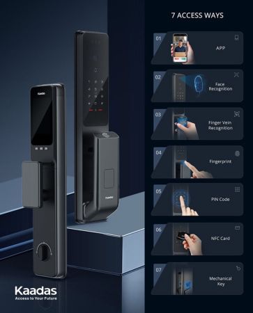 Электронный биометрический замок Kaadas Q9 FVP Black, Wi-Fi, распознавание лица, вен пальцев и отпечатков