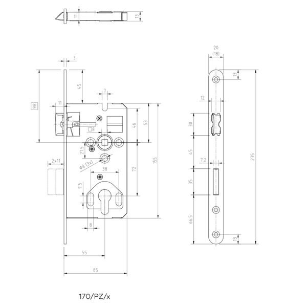 Механический огнестойкий замок dormakaba Gege 170 WZ 72/55/8 F=20 скр., мат. нерж. сталь