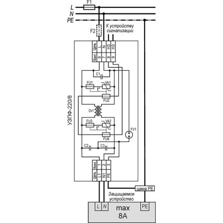 Устройство защиты электропитания с фильтром Тахион УЗПФ-220/8