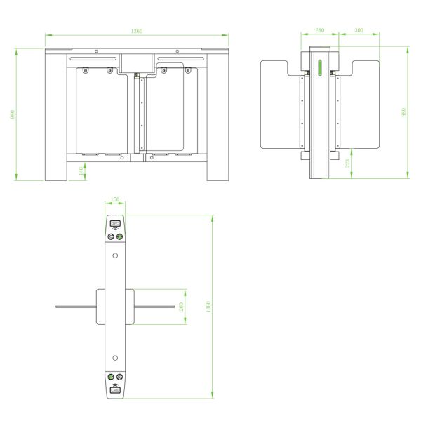 Центральный модуль распашного турникета ZKTeco SBTL520 без считывателей (со створками)