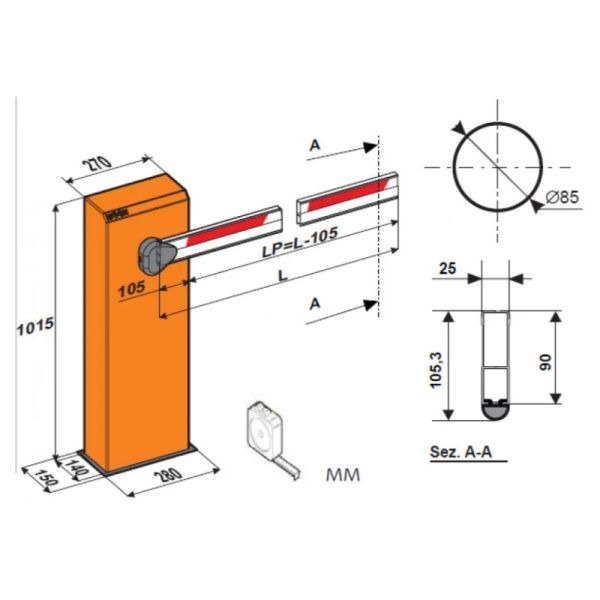 Комплект шлагбаума автоматического FAAC 615/5 BPR дюралайт, с круглой стрелой 5 м