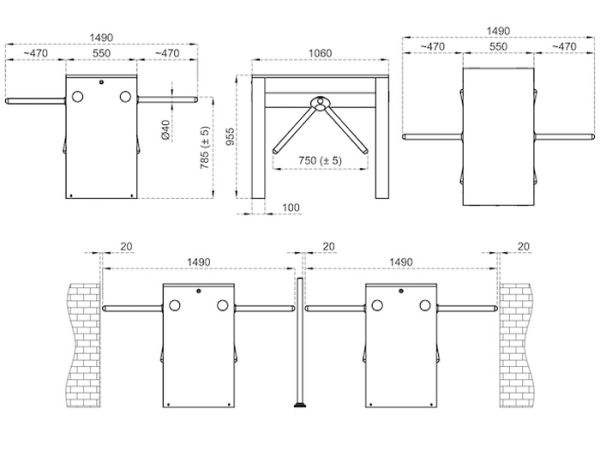 Турникет-трипод тумбовый двухпроходной Came Twister 700 (с планками) (PST700END-01)