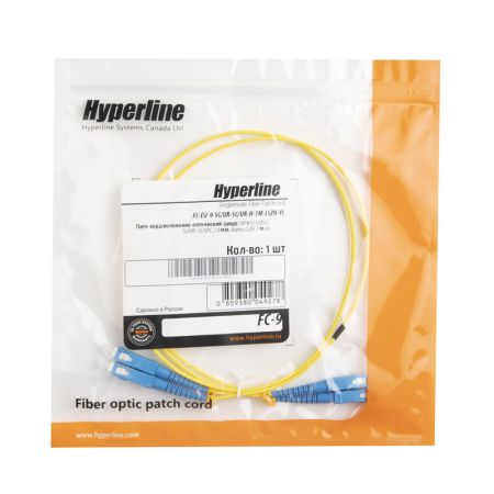 Патч-корд волоконно-оптический Hyperline FC-D2-9-SC/UR-SC/UR-H-1M-LSZH-YL, SM 9/125 (OS2), SC/UPC-SC/UPC, 2.0 мм, duplex, LSZH, 1 м