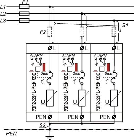 Устройство защиты от импульсных перенапряжений Тахион УЗП2-220К/3L-PEN/20С
