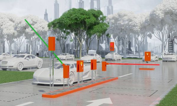 Платная парковка серии бизнес на один реверсивный въезд/выезд с двухуровневыми стойками системой СКУД с доступом по смартфону светофорами табло свободных мест арктическим пакетом ручной и автоматической кассой стойкой акцептирования системами СИГ и СРН