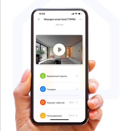 Электронный биометрический замок Moorgen T11 Pro, без врезной части, кристаллы Сваровски, видеоглазок, Face-ID, Wi-Fi