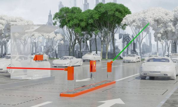 Платная парковка серии бизнес на один совмещенный въезд/выезд с двухуровневыми стойками светофорами ручной и автоматической кассой стойкой акцептирования системами СИГ и СРН