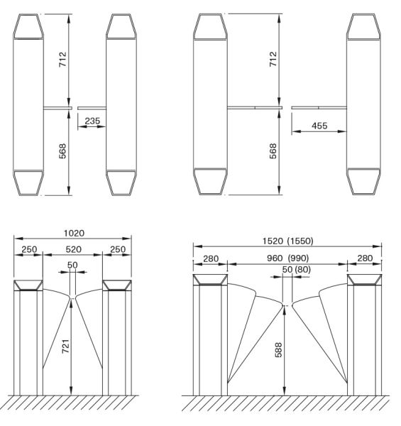 Боковая секция B раздвижного турникета Magnetic MPR-112B-A131 520 мм с платой управления, с PUR створками